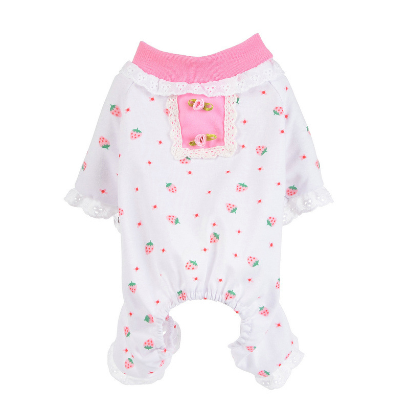 Valp hund pyjamas husdjur hem kläder katt pyjama bomull liten hund kläder spets doggy jumpsuit fyra ben kläder jordgubbe tryck
