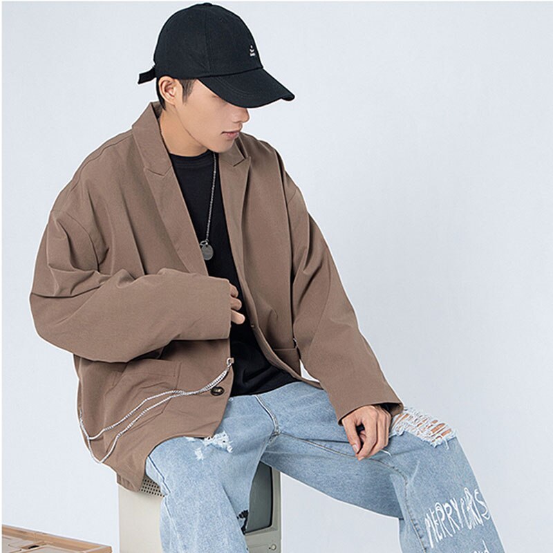 Lindsey seader blazers herr höst oversize solida kedjor retro trendig daglig brittisk stil ins unisex matchande par kostym toppar