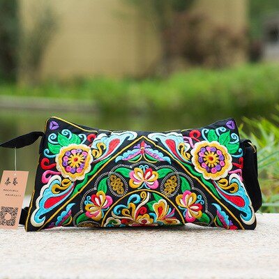 Nationale borduurwerk multi boodschappentassen kleurrijke bloemen geborduurde dames schouder- en crossbodytassen canvas tas met rits: 2