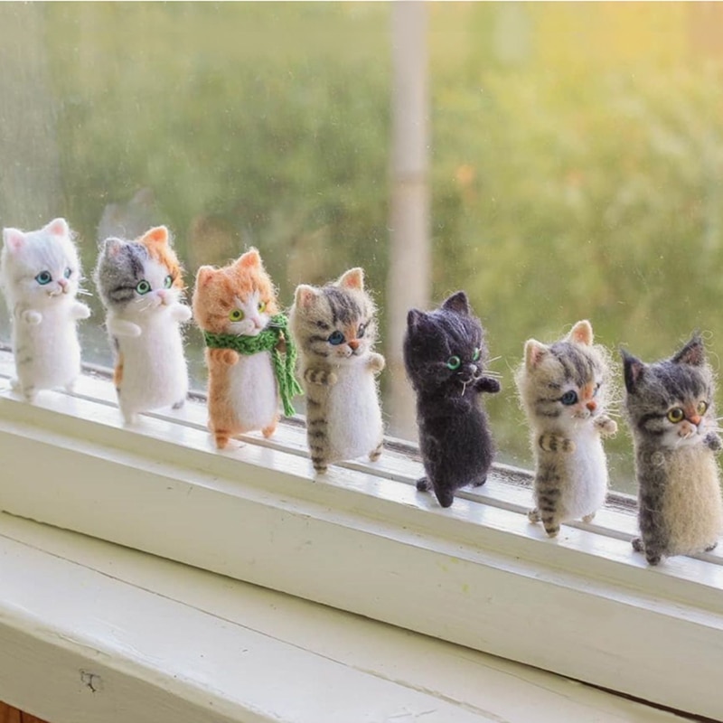 Kit Feutrage à L'aiguille – Animaux Non Finis (chat, Chien, Panda, Raton Laveur) En Laine, DIY