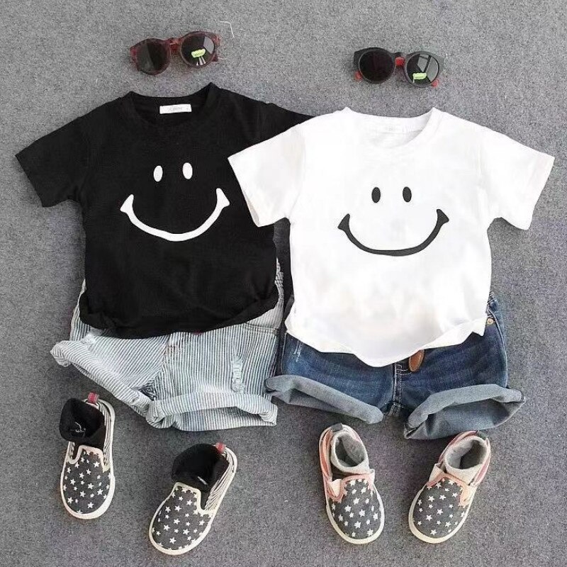 Kinderen Korte Mouw T-shirt Zomer Kleine Jongens Meisjes Lachend Gezicht Patroon Ronde Kraag Top Kids Casual Kleding