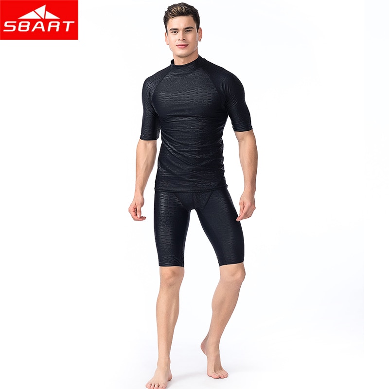 Sbart mænd kortærmet rashguard skjorte surfbukser rash guards uv beskyttelse solcreme strand dykning snorkling badebukser