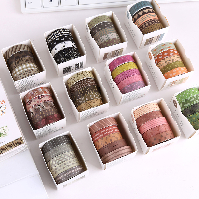 5 uds cintas Washi básicas Scrapbooking conjunto de cintas Washi suministros escolares Cinta Adhesiva Decorativa otoño papelería Cinta adhesiva