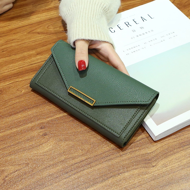 nouvelle femmes portefeuilles en cuir moraillon portefeuille femmes longue sac à main pochette femmes dame portefeuille Cartera Mujer: Green