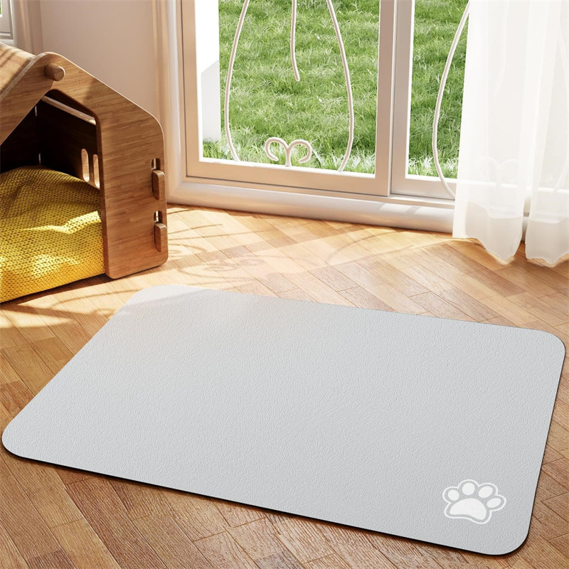 Pet Feeding Mat Absorbent Dog Cat Mat for Food and Water Easy to Clean Pet Placemats Quick Dry Dog Mat for Messy Drinkers: L / Light Grey