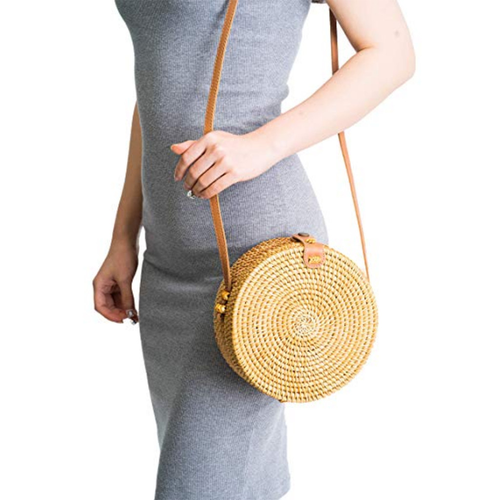 femmes sac à bandoulière cercle tissé à la main Bali rond rétro rotin paille plage sac bandoulière bolsas femininas # YL5