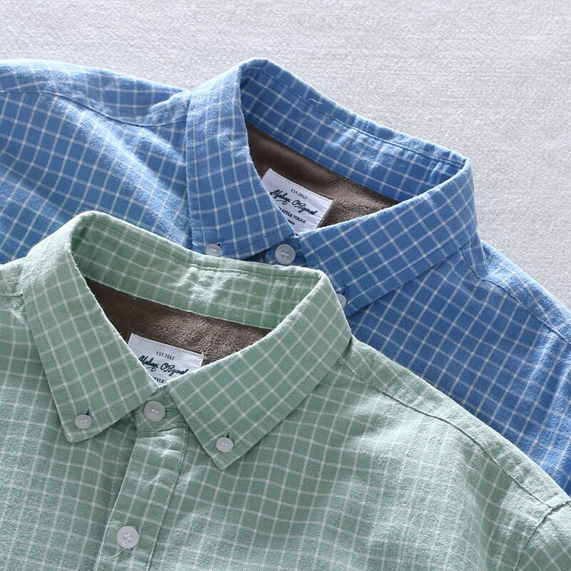 Schinteon mænd vinter varm skjorte 100%  slibende bomuld fløjl foer flannel bund plaid skjorte s -4xl top