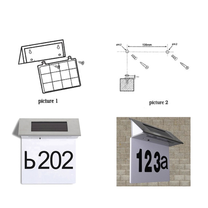 4 LED, lámpara Solar para puerta, número de casa, señal de dirección, placa para puerta exterior, luces indicadoras para casa, placa decorativa para puerta