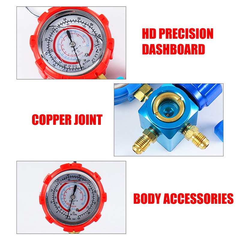 Refrigerant Manifold Gauge Manometer Valves Pressures Gauge Air Conditioner Tool R410a LKS99