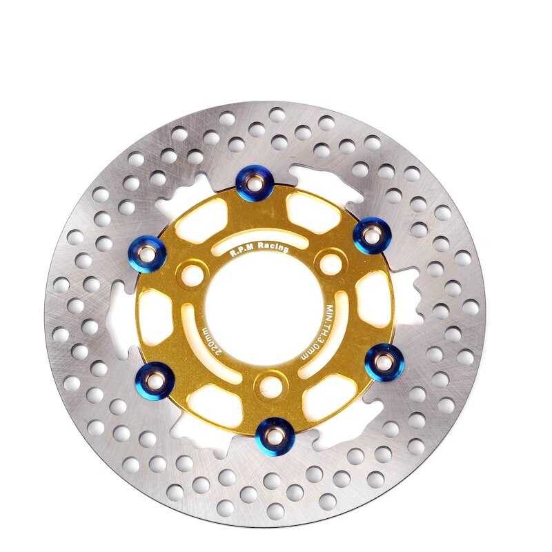 Disco flotante Universal de aleación de aluminio RPM de 3 agujeros para motocicleta, pastilla de freno de disco de 220mm con distancia de agujero de 70mm: Gold