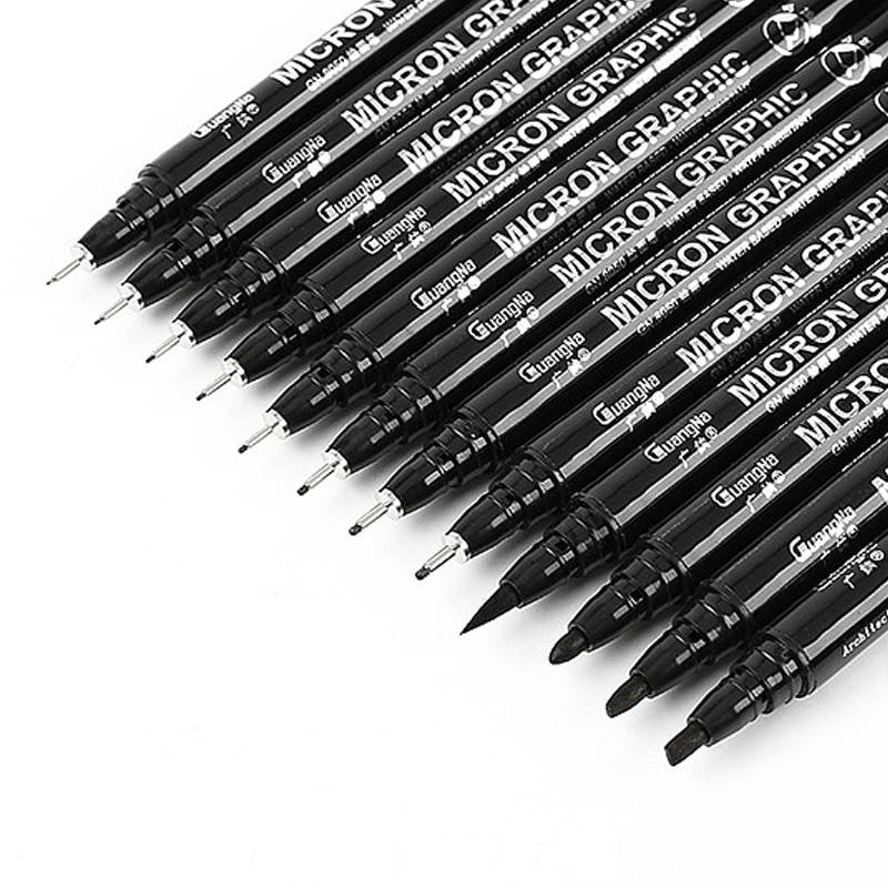 12pcs Different sizes Black Fineliner Waterproof Ink markers Pen for architect Sketching Drawing Brush pen art supplies