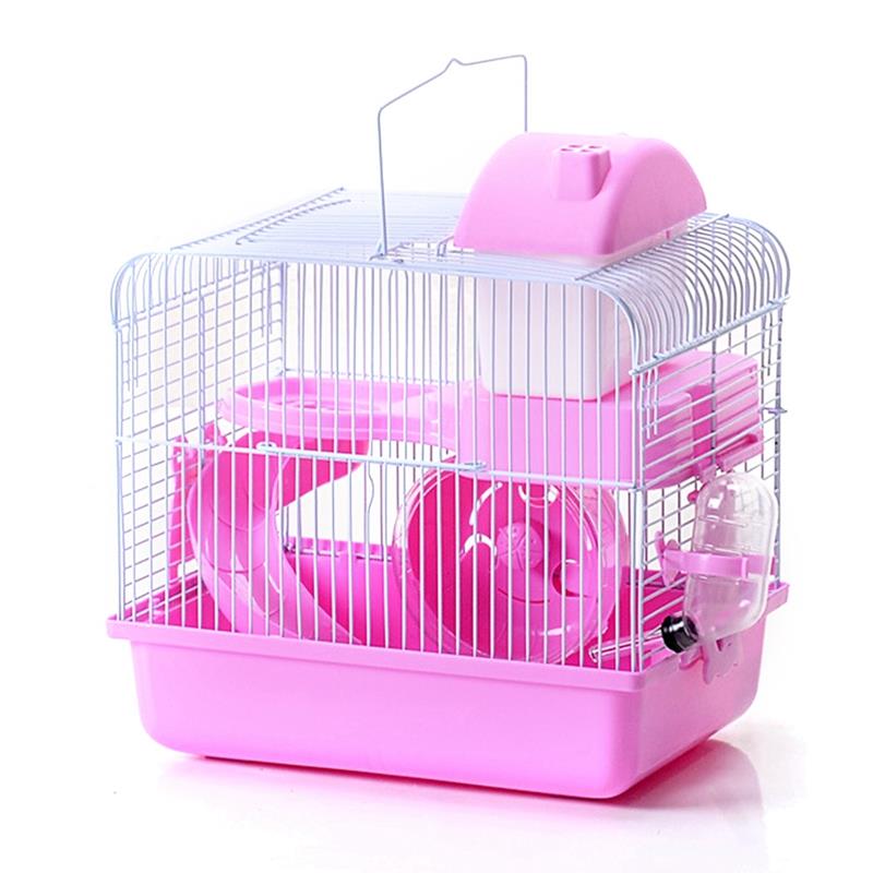 Hamsterbur med tilbehør 2- tier skridsikker små kæledyr levesteder chinchilla hule marsvin pindsvin hus hamster tilbehør: Lyserød