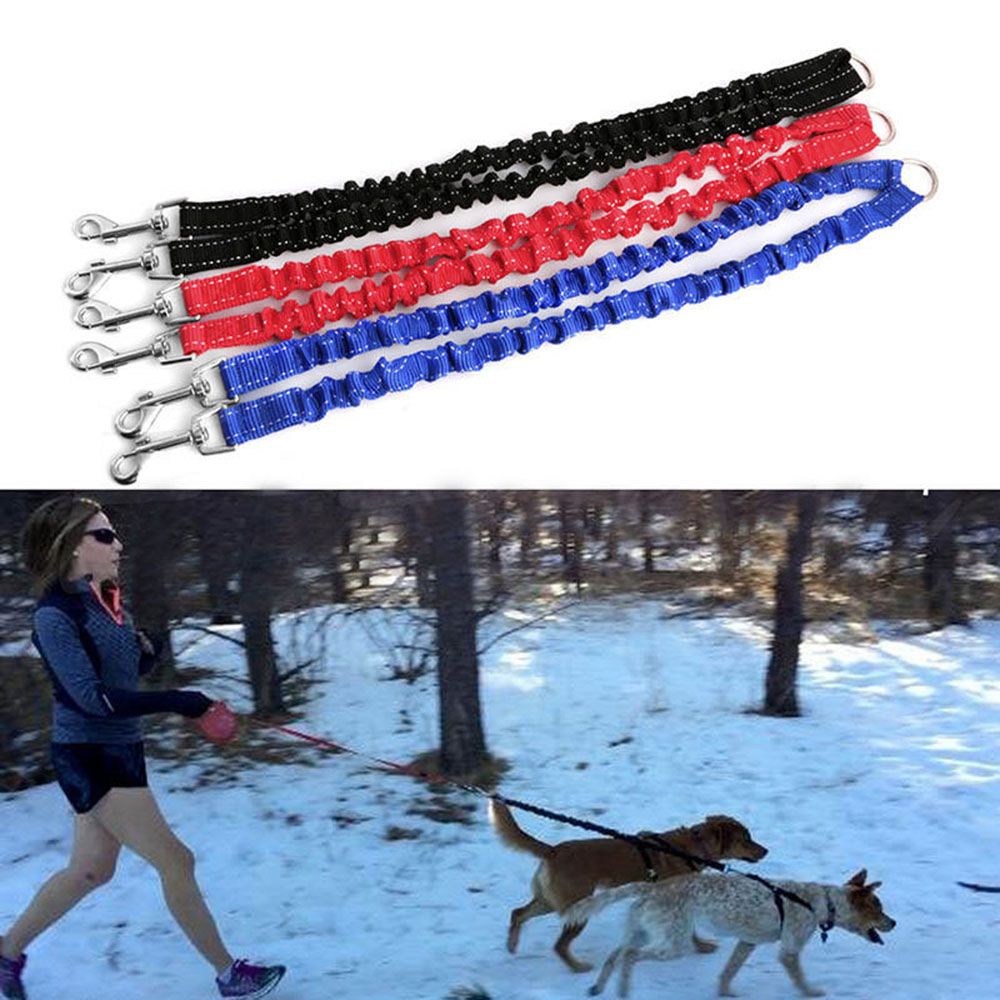 360° Swivel No Tangle Coupler Double Dog Pet Walking Training Leash Splitter Elastic Rope Reflective Bungee Lead Walk 2 Dogs