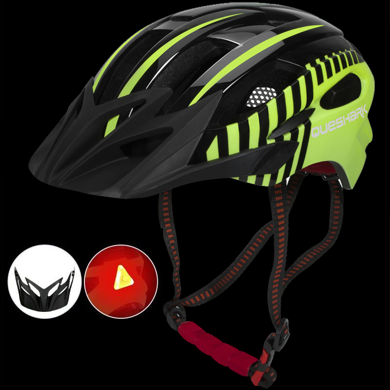 QUESHARK Männer Frauen Ultraleicht Radfahren Helm LED Rücklicht MTB Rennrad Fahrrad Motorrad Reiten Sicher Kappe Mit Sonnenblende: QE124 Rosa