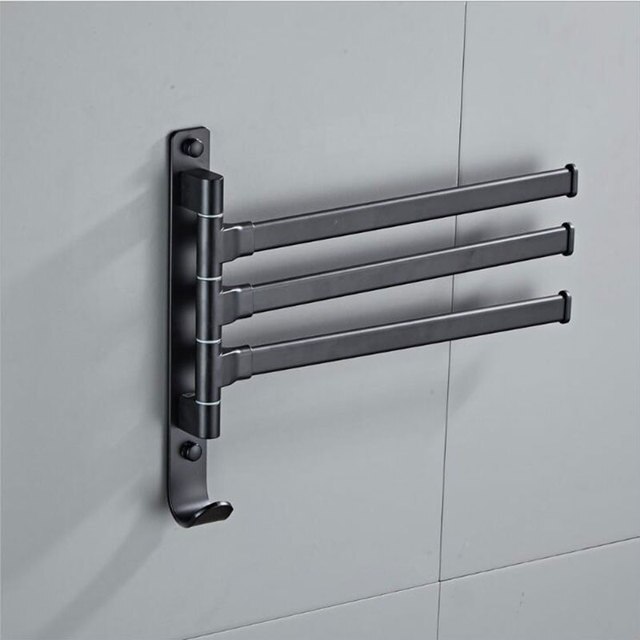 2/3/4 Arms Matte Black Bathroom Swivel Towel Bar, Space Saving Swinging Towel Rack Wall Mounted, Towel Holder with Hooks: 3-Arms