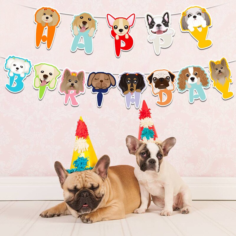 1 sett morsomme hund gratulerer med dagen bannere bunting krans kjæledyr temafest brev barnebursdag flagg hengende dekorasjon rekvisita