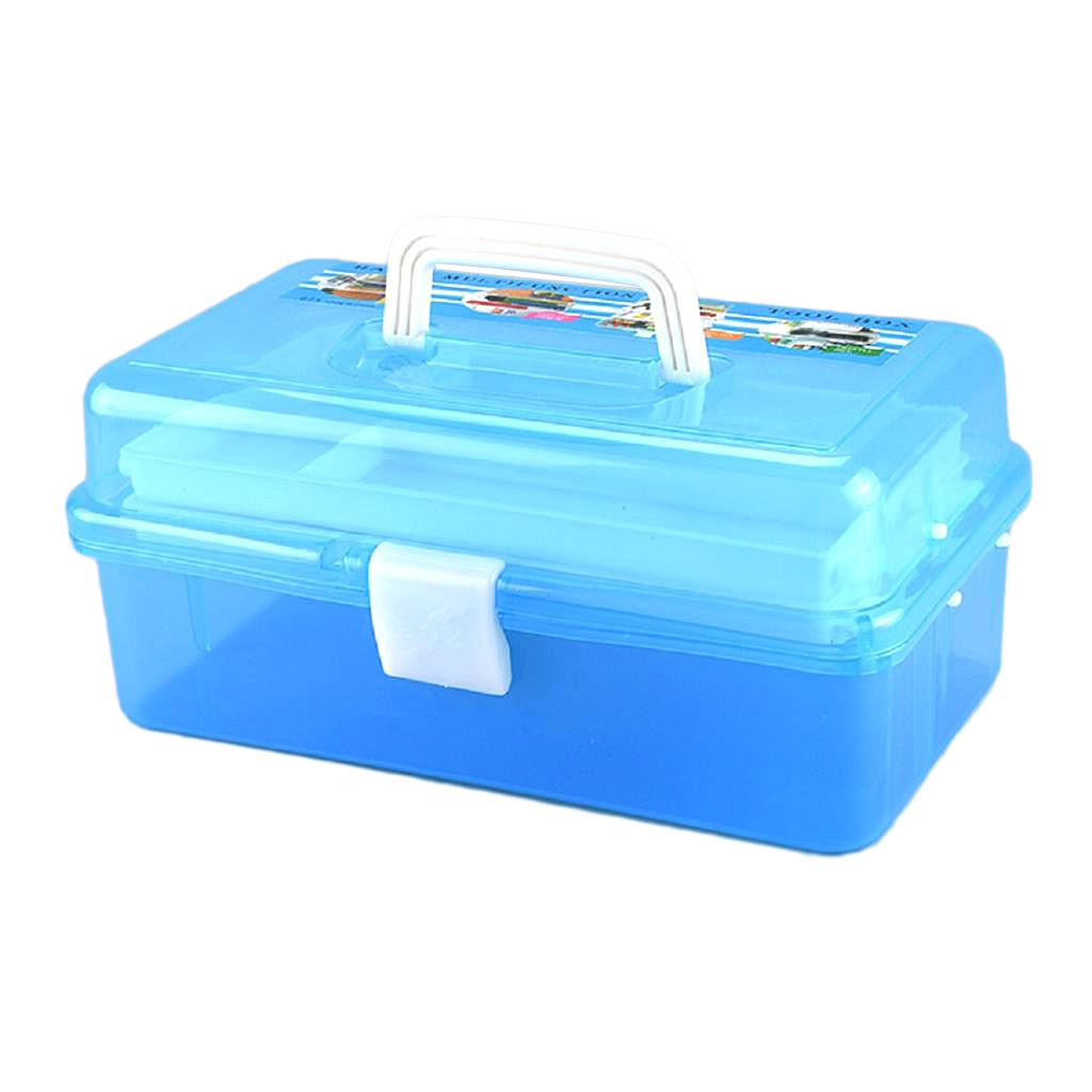 12 inch Plastic Art Supply Craft Storage Tool Box, Semi-clear with Two Trays