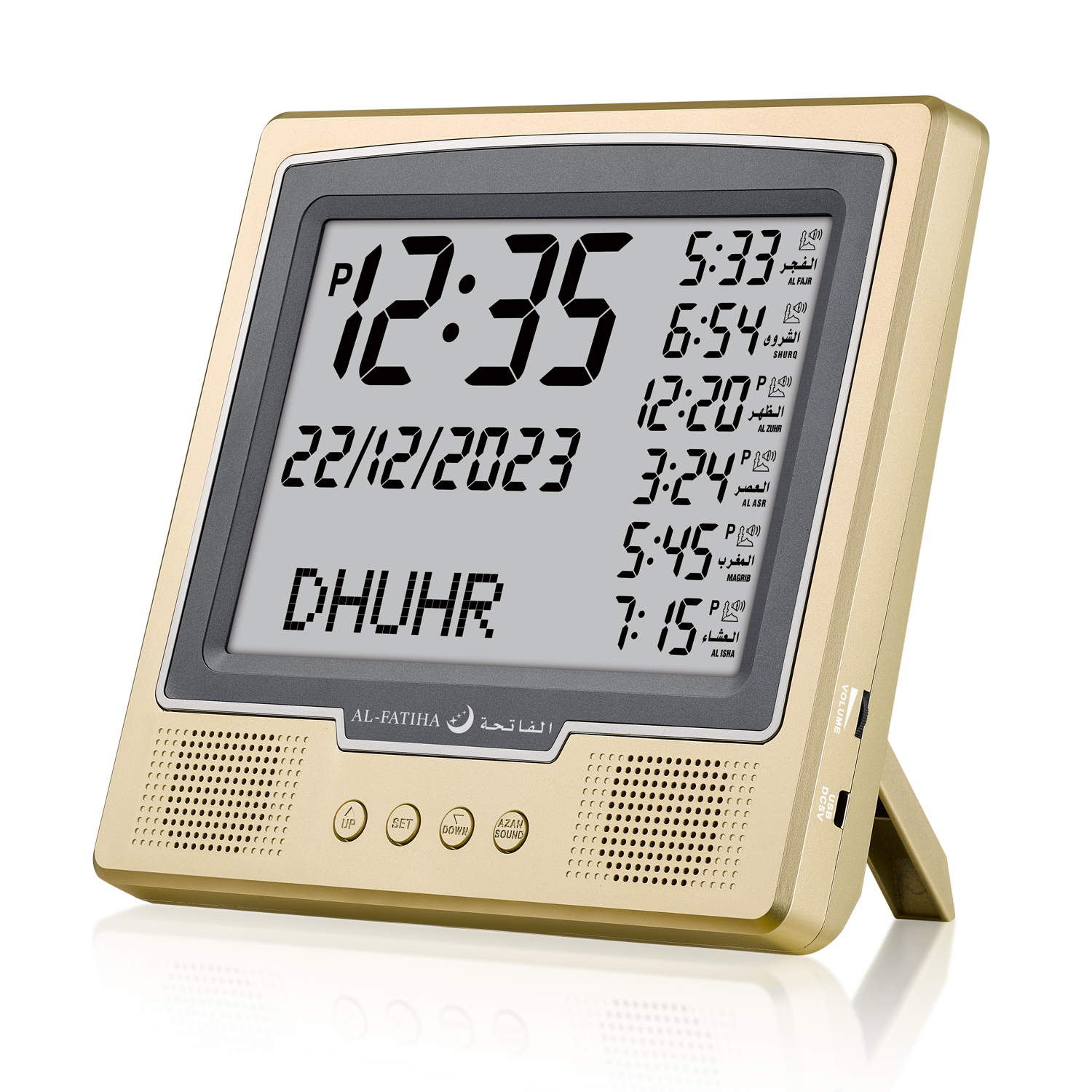 AL-FATIHA Azan Muslim Clock Digital Watch with Full Prayer Times Hijri Calendar Athan Prayer Time Fajr Alarm Mosque Decoration: Rose