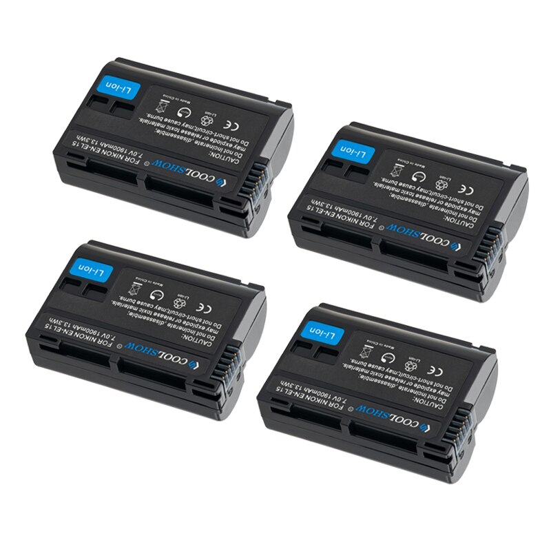 Batterie EN-EL15 mah pour appareil photo Nikon, 1900, pour modèles D7500, D7200, D7100, D7000, D850, D810, D810A, D800, D800E, MH25, V1, EN, EL15: 4Battery