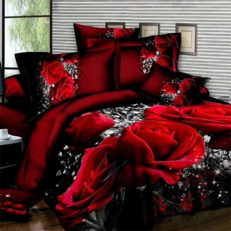 Sengetøjssæt luksus 3d rose bomuldssengetøjssæt lagen dynebetræk pudebetræk sæt king twin queen size sengetæppe