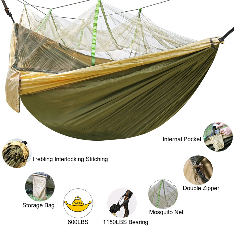 Rede de acampamento parachute mosquiteiro rede hammock portátil dupla pessoa pendurado dormir cama