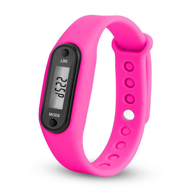 Podómetros de banda de silicona LCD Digital para muñeca, para correr, pisar, para adulto, deporte, Fitness, multifuncional, para caminar, contador de distancia: rose