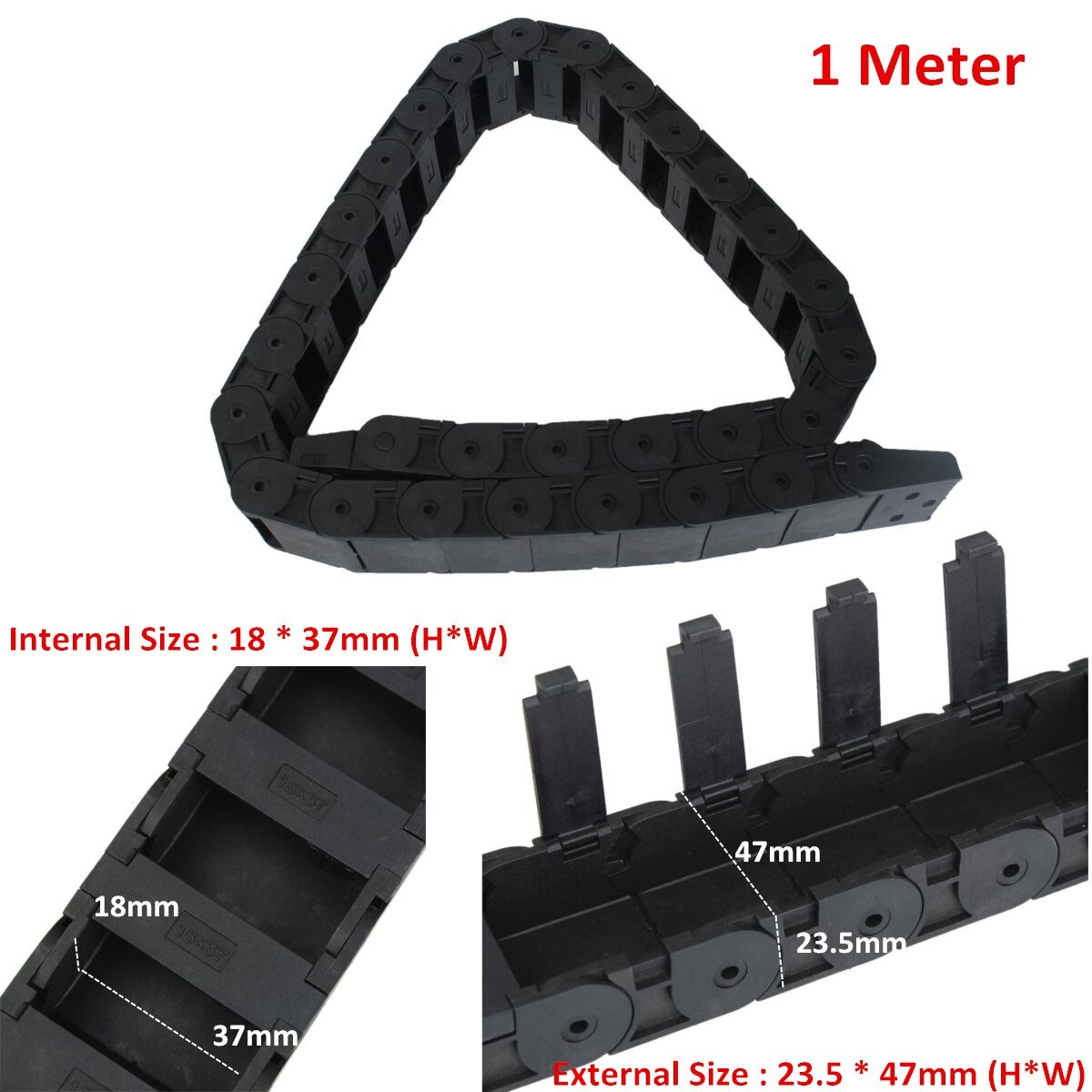 18mm x 37mm Openable Plastic Cable Drag Chain 1M Long Wire Carrier Drag Chain