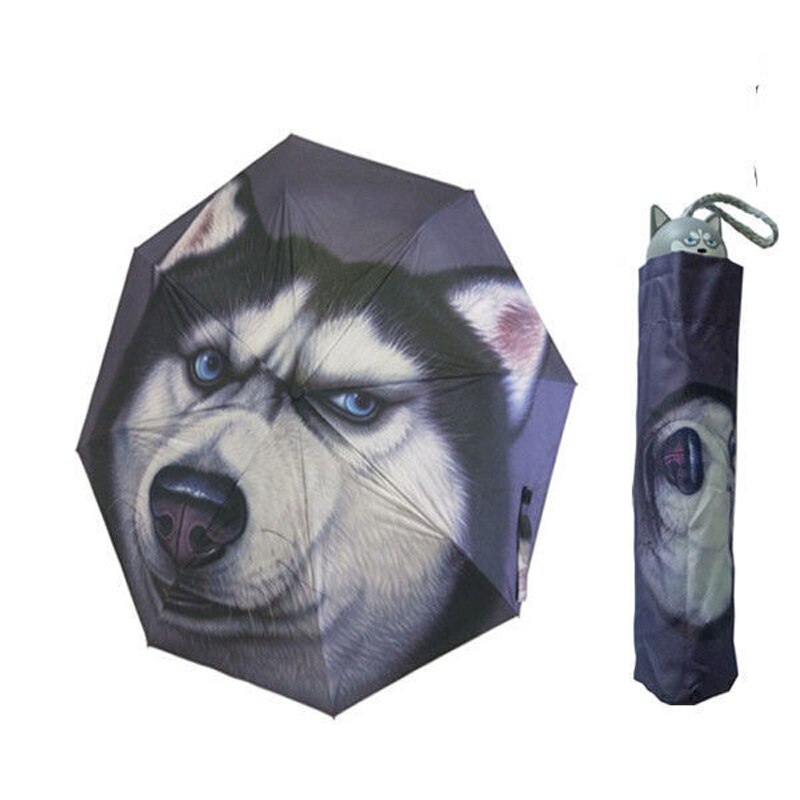 Paraguas con pintura de cabeza de perro para hombre y mujer, sombrilla de sol Anti UV de vinilo, Paraguas para lluvia plegables para exteriores, para niños