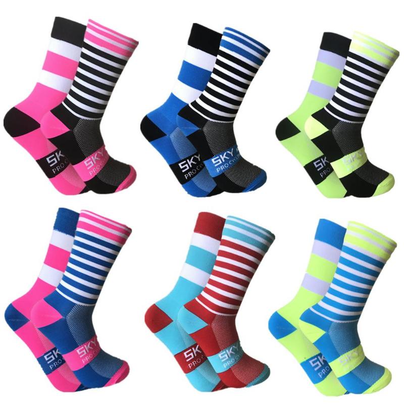 Sport Sokken Siliconen Nylon Sport Afdrukken Riding Sokken Anti-slip Unisex Fietsen fietsen Kalf Lengte Sokken Fietsen