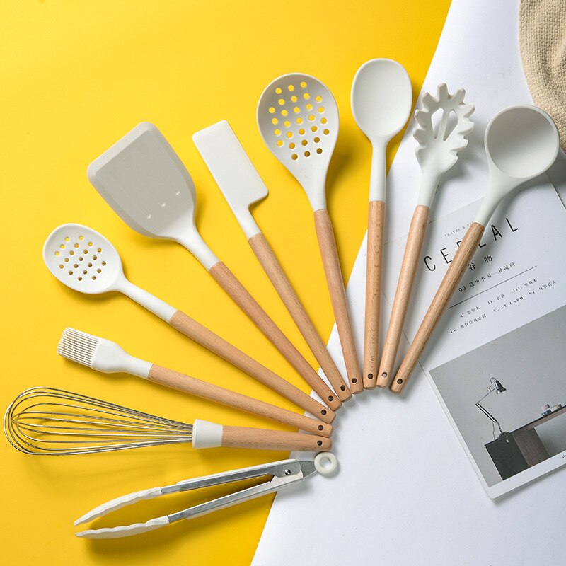 Silicone Kitchenware White Non-stick Kitchen Cookware Spatula Egg Beaters Shovel Soup Spoon Cooking Utensils Kitchen Gadget