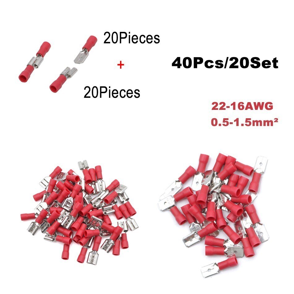 40 pièces 20 ensemble fil électrique connecteur mâle femelle sertissage isolation Nylon câble Terminal MDD FDD voiture terminateur: FDD MDD Red 20Set