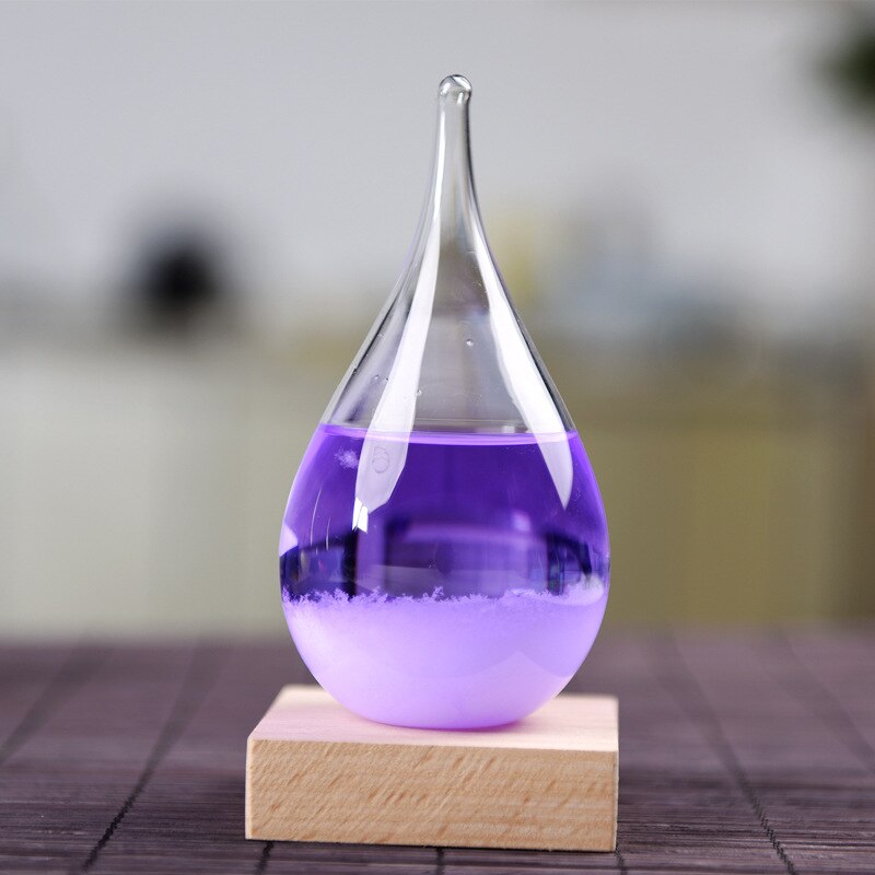 Sturm Glas Anzeichen nasser Prognose Dekorative Barometer Tropfen-Förmigen Kleine Flasche mit Holz Basis VA88: Violett