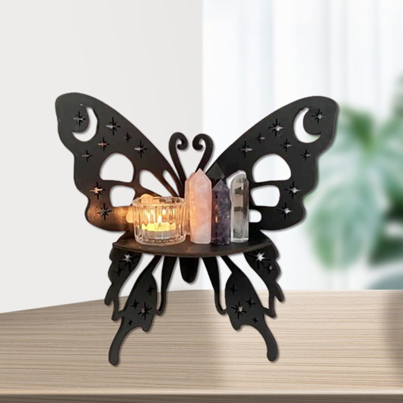Schmetterlings-Eckregal aus Holz, Kristall-Anzeige-Regal, Wandmontage, Eck-Organizer für Eckschlafzimmer, Badezimmer, Küche