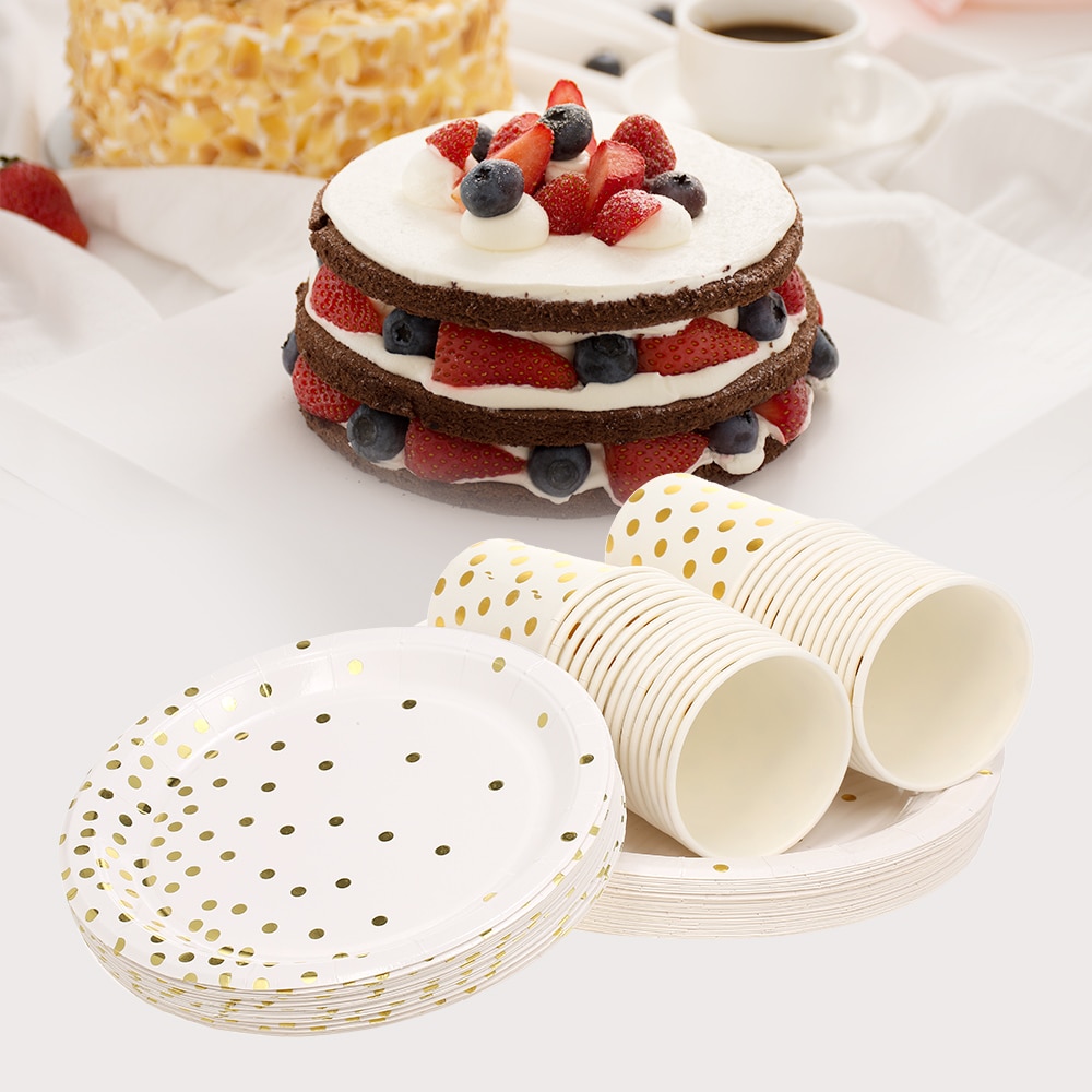 90Pcs Disposable Dinnerware Paper Plates Pack Of 9Oz Paper Cups 7" Plates 9" Plates Dinner Plates Dessert Plate Beverage Cups