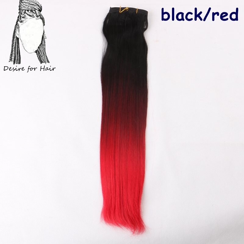Deseo de pelo 20 pulgadas 100g extensiones de pelo ondulado sintético rectas resistentes al calor color degradado por lote, color morado y rosa: T1B / rojo