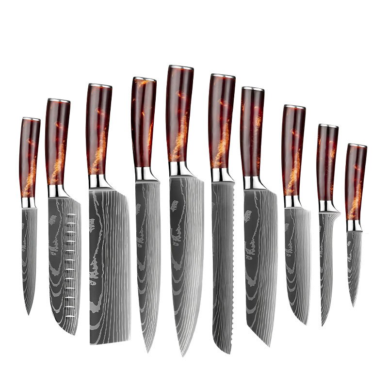 Kitchen Knives Set Chef Knives High Carbon Damask Stainless Steel Forged Meat Cleaver Knife Cooking Set