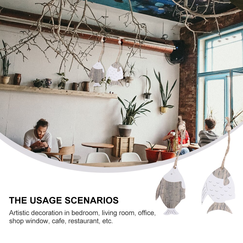 4 PCs Fish Shaped Pendants Unique Wooden Hanging Decors Party Supplies for Home