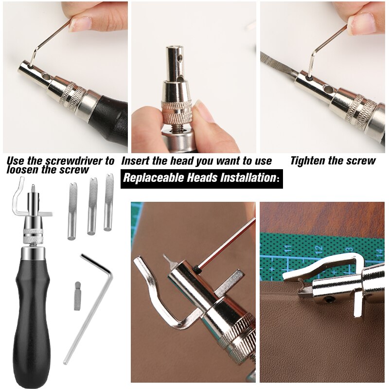 LMDZ Leather Spacing Punch Tools Creasing Edge Beveler Leather Groover Tool for Lacing Stitching Sewing and Leather Craft Work