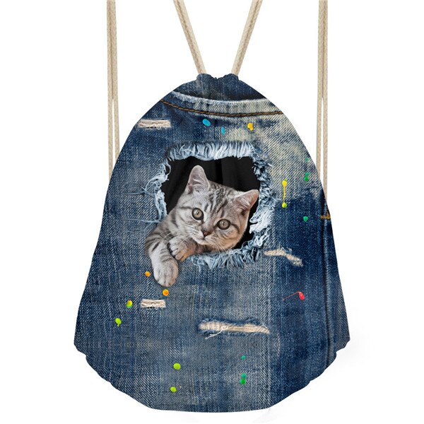 FORUDESIGNS Kleine Frauen Kordelzug Nette 3D Cowboy Haustier Katze Hund Kinder Schule Rucksack Männer Tasche Mochila mujer: CA4914Z3