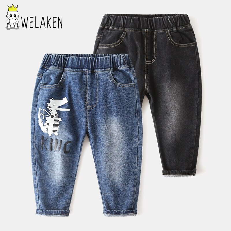 Welaken Cartoon Patroon Gedrukt Denim Broek Voor Babe Kids Jongens Jeans Elastische Taille kinderen Jeans