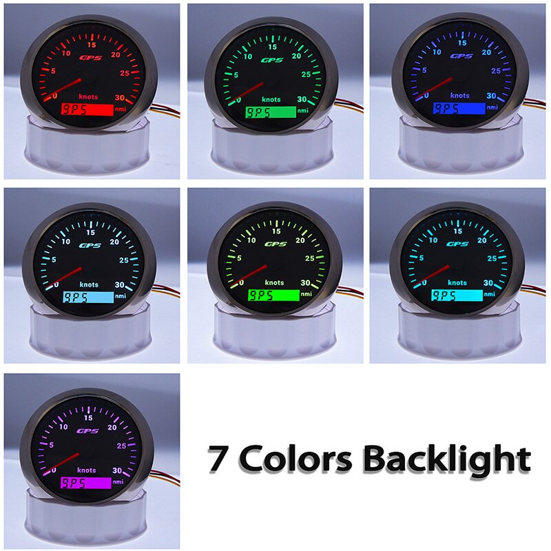 85Mm Auto Boot Marine Digitale Gps Snelheidsmeter Kilometerteller Gauge 0-30Knots Waterdichte Snelheid Meter Met 7 Kleuren Baclight