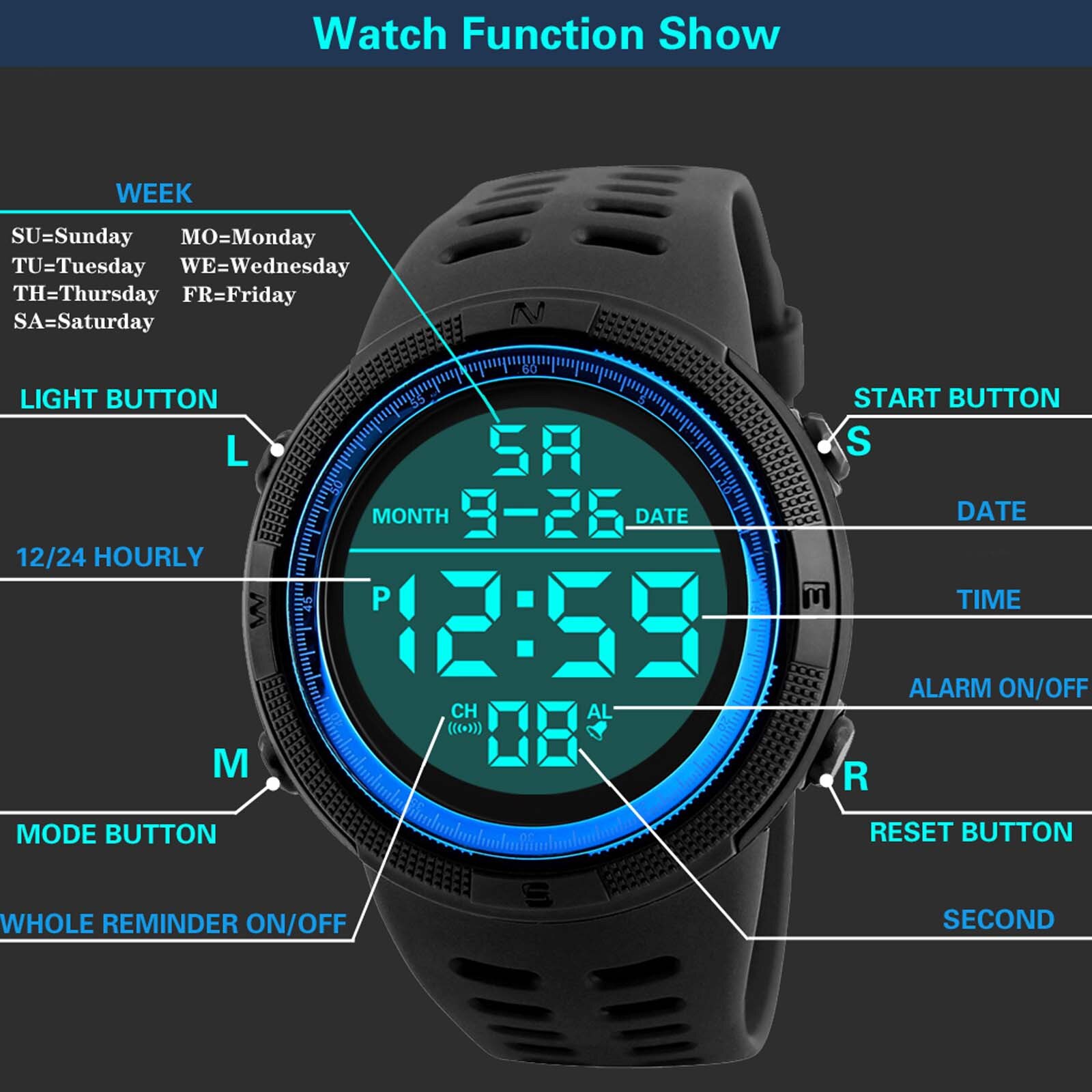 Luxe Mannen Digitale Led Horloge Datum Sport Mannen Outdoor Elektronische Horloge Mannen Multifunctionele Waterdichte Pols Klok Reloj Hombre Homme