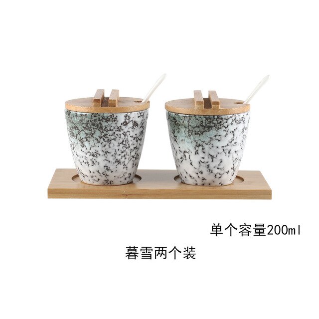 Japanse Stijl Keramische Kruidenrek Kruiden Doos Zout En Peper Containers Set Met Bamboe Deksel Dienblad Kruiderij Jar: Donker Kaki