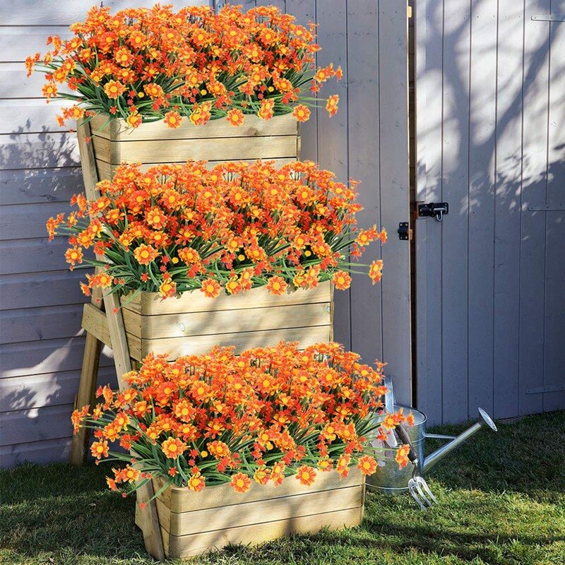 6 bündeln von draussen Künstliche Gänseblümchen Blumen für draussen Begrünung Garten Veranda Bauernhof Dekoration (Orange verrotten)