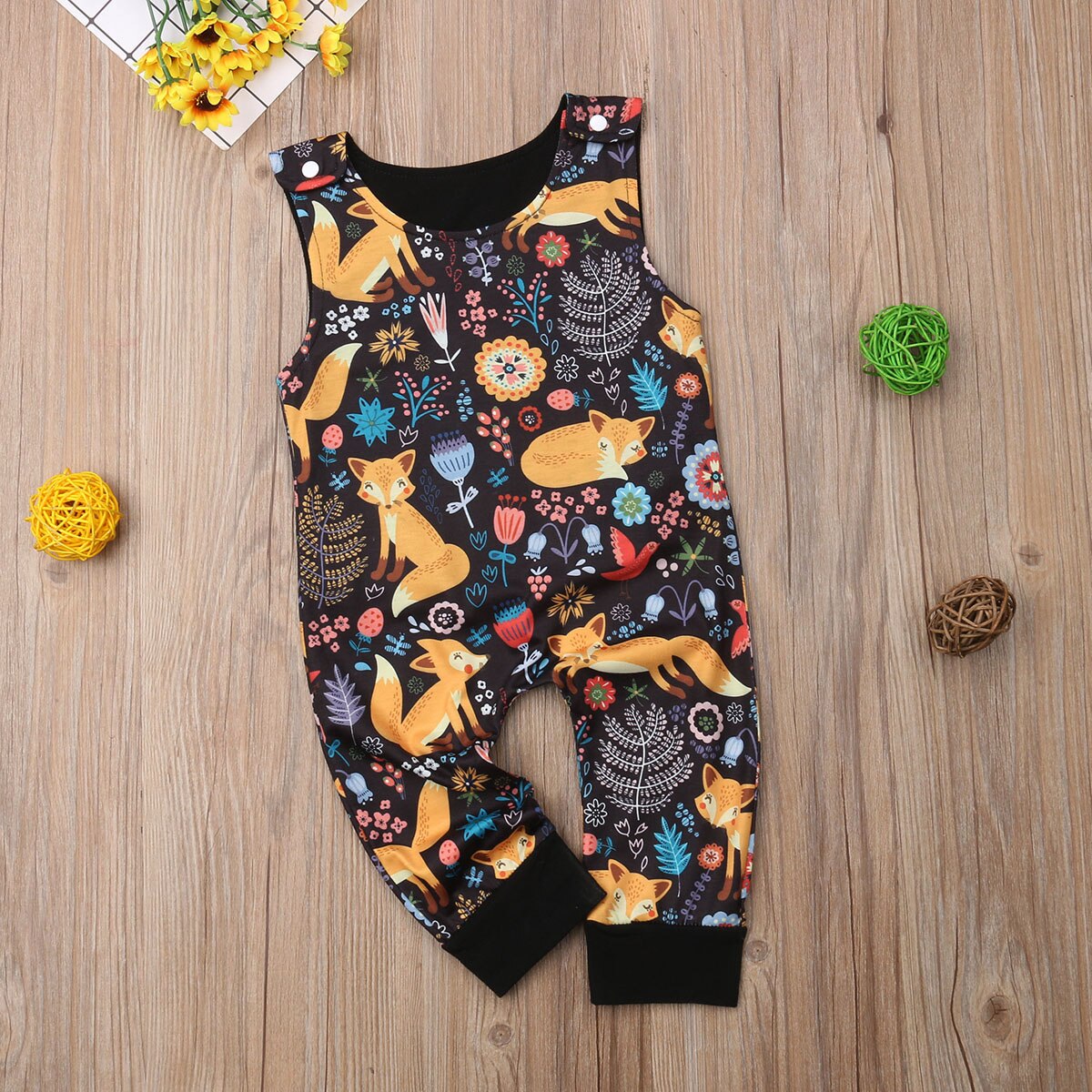 Cartoon Vos Pasgeboren Baby Baby Jongen Meisjes Rompertjes Mouwloze Baby Jumpsuit Playsuit