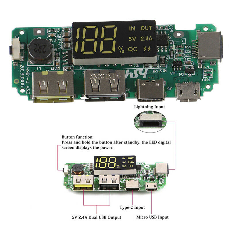 Di alta Qualità doppio USB 5V 2.4A micro/Tipo-C/18650 Accumulatori E Caricabatterie Di Riserva Piastra Caricatore di Protezione di Sovraccarico di portato Schermo indicatore