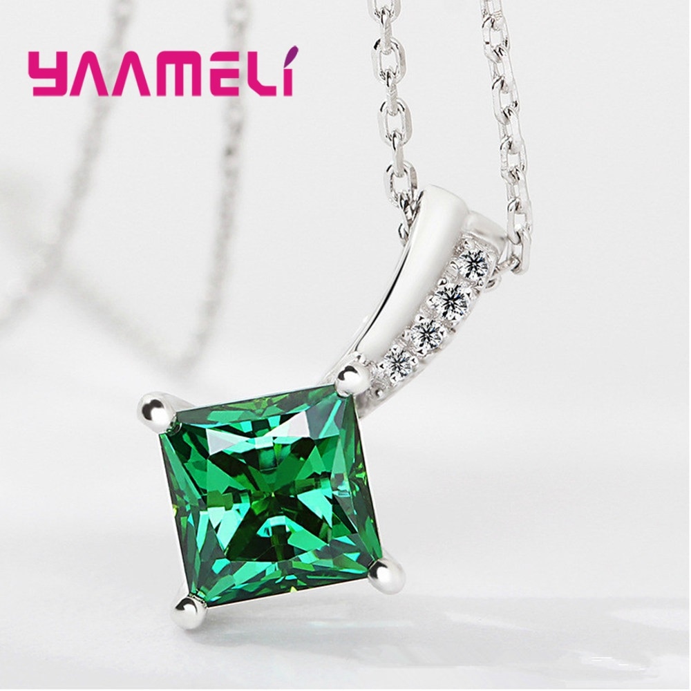 Toppest Pendant Necklaces Concise Square Cubic Zirconia Handmade 925 Sterling Silver Neck Chokers for Women Girls