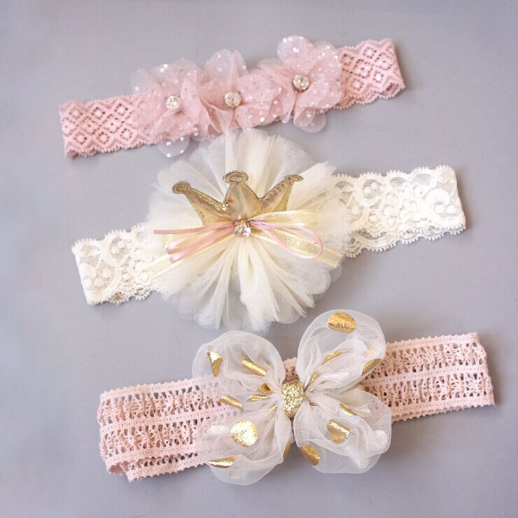 3Pcs Baby Girls Lace Headbands Set Sweet Polka Dot Bowknot Flower Crown Hair Band Infant Princess Photography Props