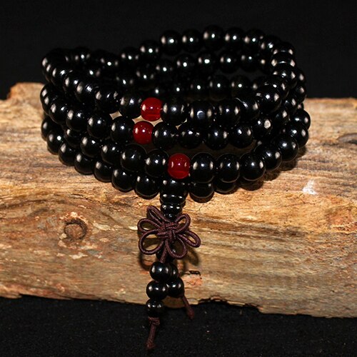 108 Beads 8mm Natural Sandalwood Buddhist Buddha Meditation Beads Bracelet For Women Men Prayer Bead Rosary Hanging Decoration: black