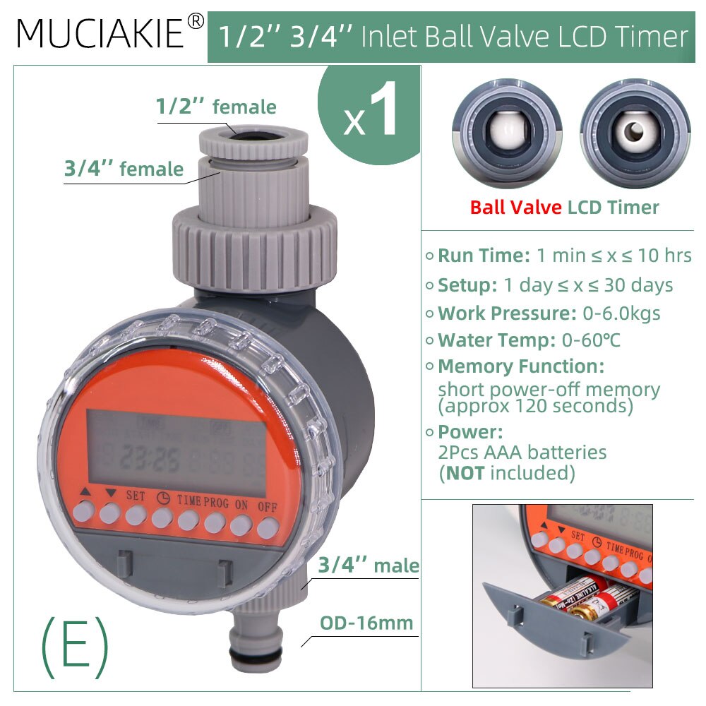 Garden Solar Battery Powered Watering Timer Drip Irrigation Greenhouse Electronic Automatic Irrigator Controller System: E